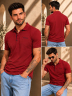 Mens Polo Neck Half Sleeve T-Shirt with Collar & Placket Fusing Maroon
