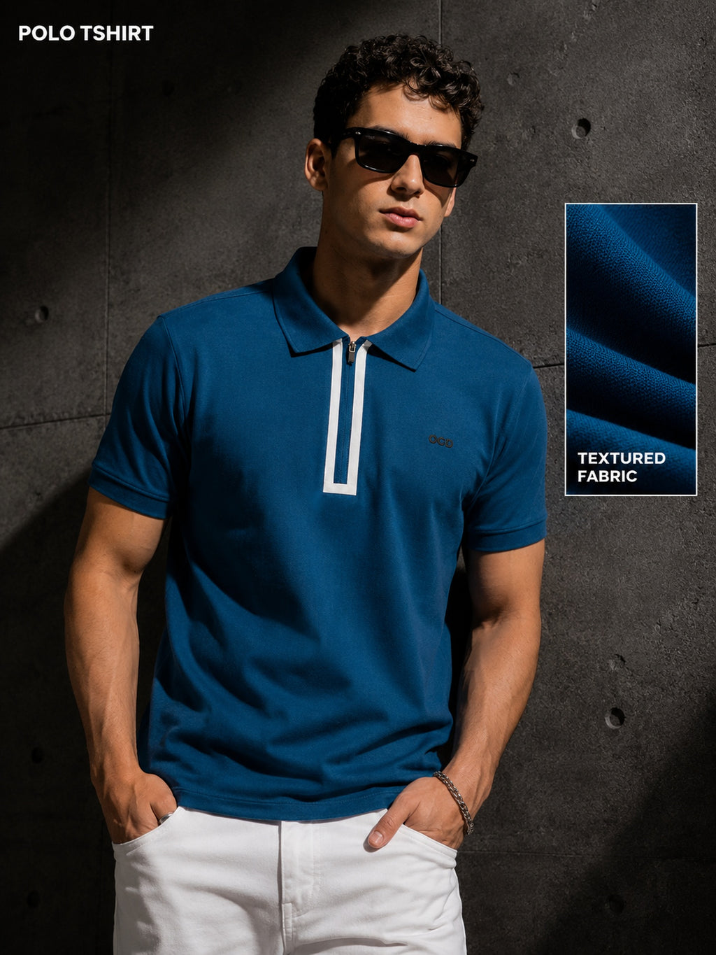 Mens Polo Neck Half Sleeve T-Shirt with  Print & Fused Collar & Placket Navy