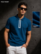 Mens Polo Neck Half Sleeve T-Shirt with  Print & Fused Collar & Placket Navy