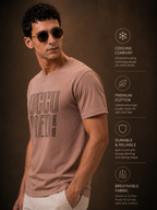 Mens Crew Neck Half Sleeve T-Shirt with Chest Print Brown