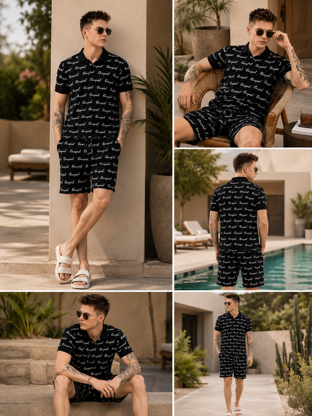 Mens Co-Ords Set with All Over Print Black