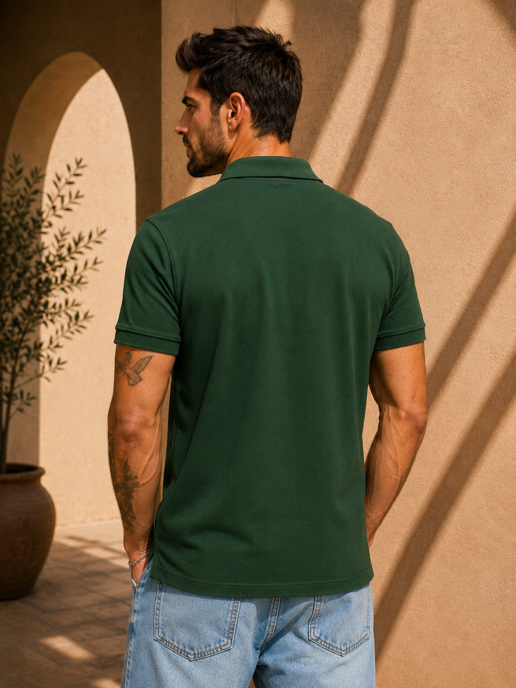 Mens Polo Neck Half Sleeve T-Shirt with Chest PrintGreen