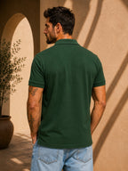 Mens Polo Neck Half Sleeve T-Shirt with Chest PrintGreen