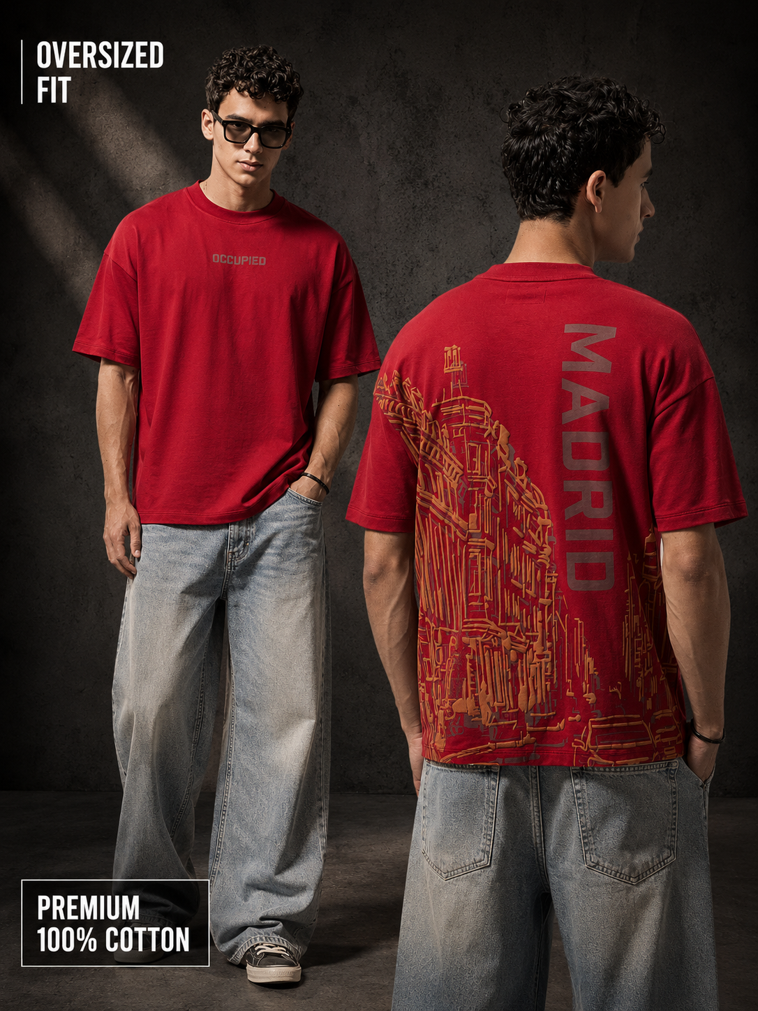 Mens Crew Neck Half Sleeve T-Shirt with Puff PrintRed