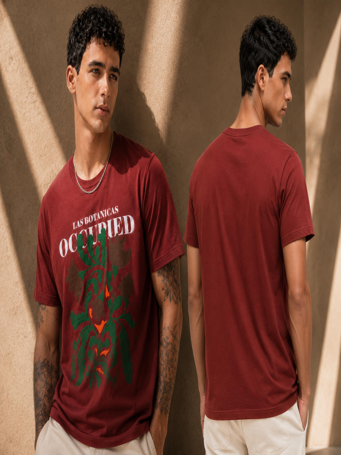 Mens Crew Neck Half Sleeve T-Shirt with Chest Print & Puff Effect Maroon