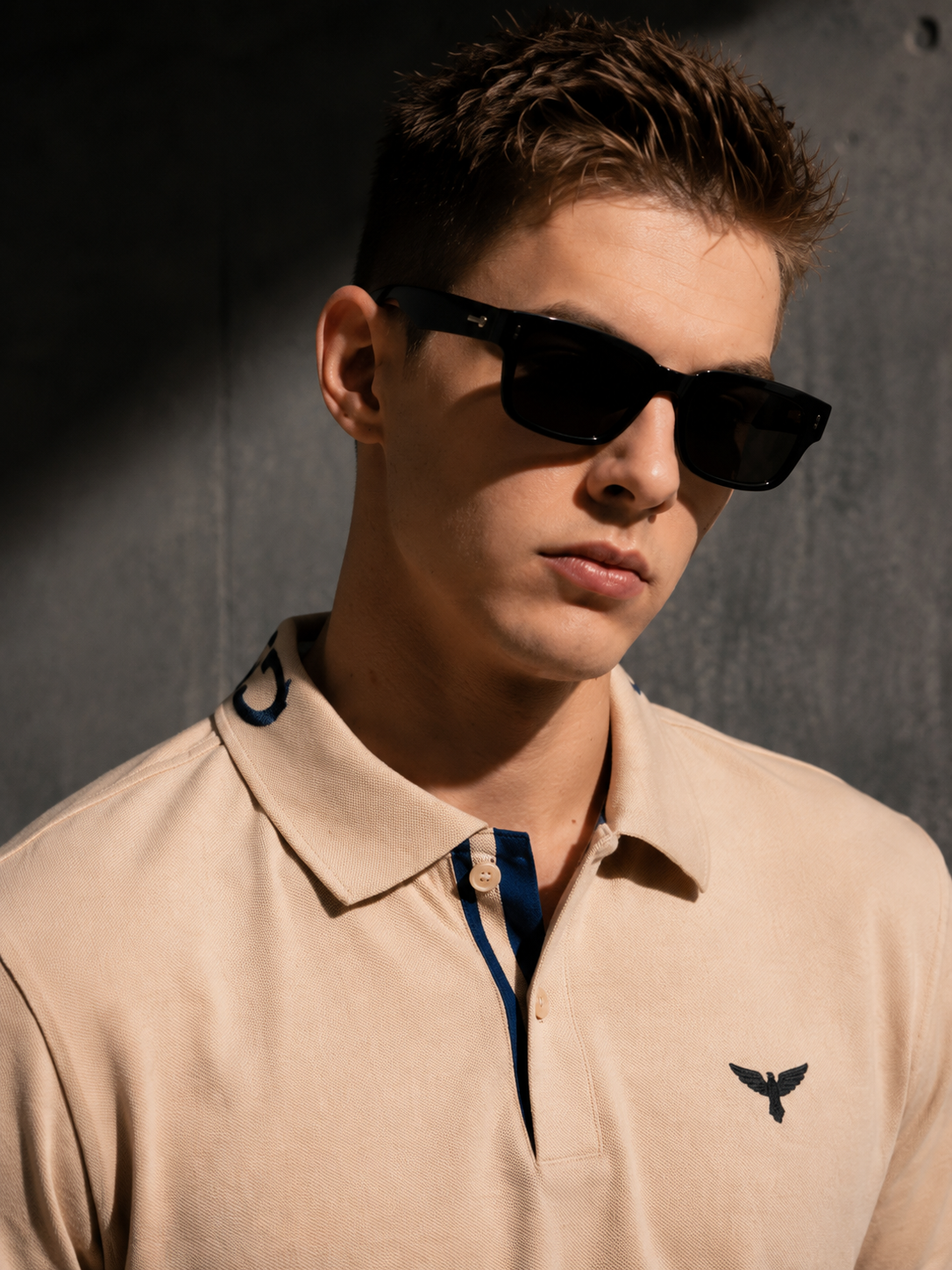 Mens Polo Neck Half Sleeve T-Shirt with  Chest Badge & Contrast Placket Brown