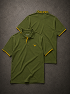 Mens Polo Neck Half Sleeve T-Shirt with  Chest Badge & Contrast Placket Olive