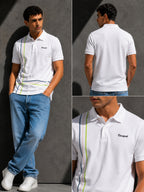 Mens Polo Neck Half Sleeve T-Shirt with Cut and Sew Contrast Sleeve White