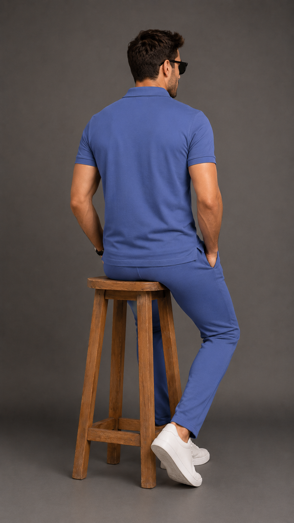 Mens Co-Ords Set with  Badge & Zipper Stone Blue