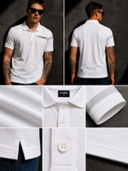 Mens Polo Neck Half Sleeve T-Shirt with Open Placket & HD Badge White