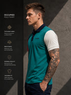 Mens Polo Neck Half Sleeve T-Shirt with Cut and Sew Contrast Sleeve Multicolor