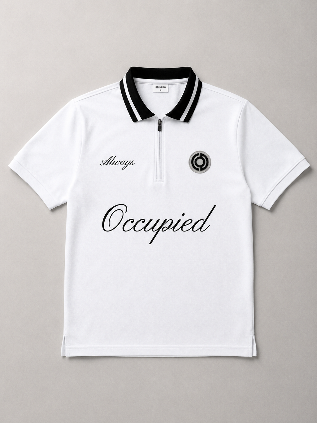 Mens Polo Neck Half Sleeve T-Shirt with Chest Embroidery & Badge White
