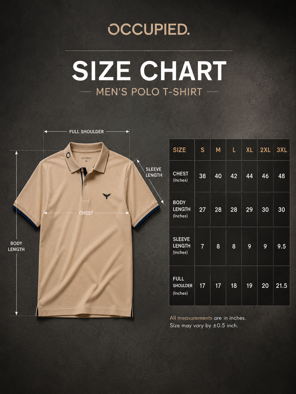 Mens Polo Neck Half Sleeve T-Shirt with  Chest Badge & Contrast Placket Brown