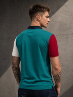 Mens Polo Neck Half Sleeve T-Shirt with Cut and Sew Contrast Sleeve Multicolor
