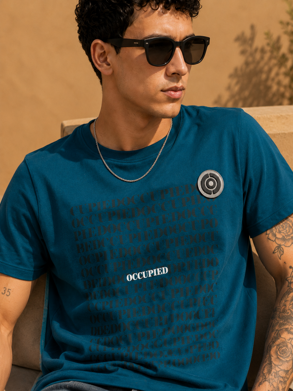 Mens Crew Neck Half Sleeve T-Shirt with and Silicon Chest Print & Badge Green