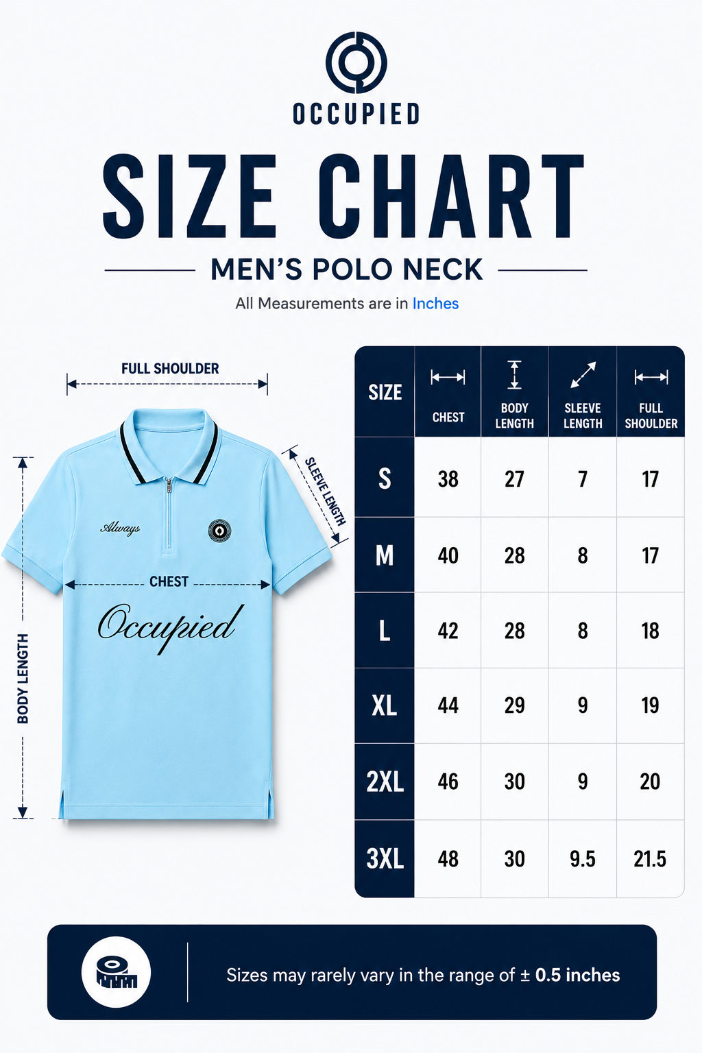 Mens Polo Neck Half Sleeve T-Shirt with Chest Embroidery & Badge Stone Blue