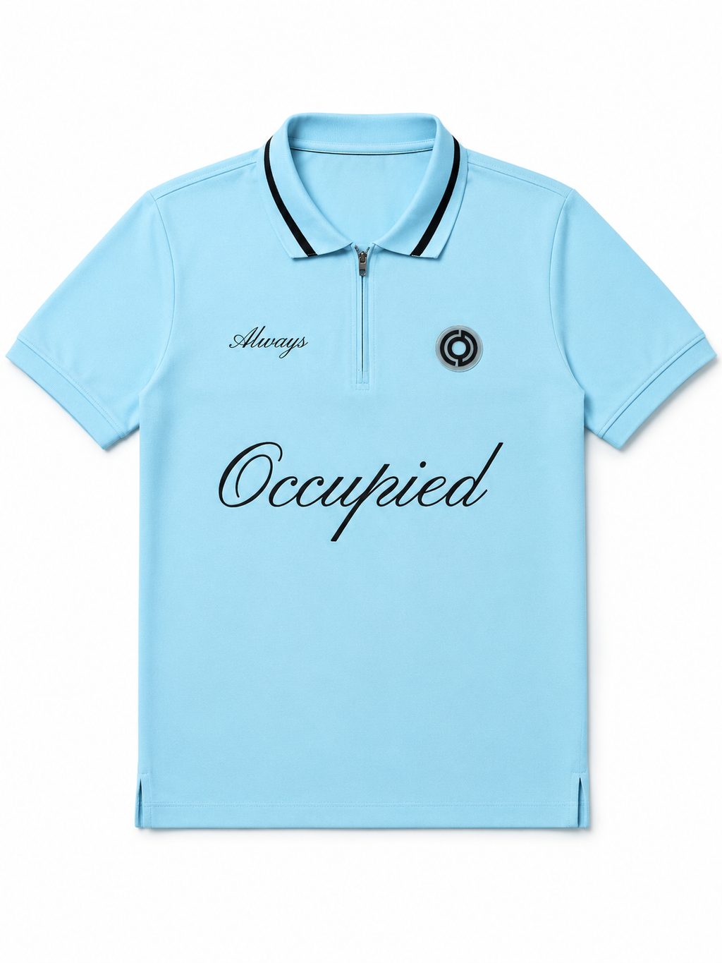 Mens Polo Neck Half Sleeve T-Shirt with Chest Embroidery & Badge Stone Blue