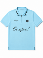 Mens Polo Neck Half Sleeve T-Shirt with Chest Embroidery & Badge Stone Blue