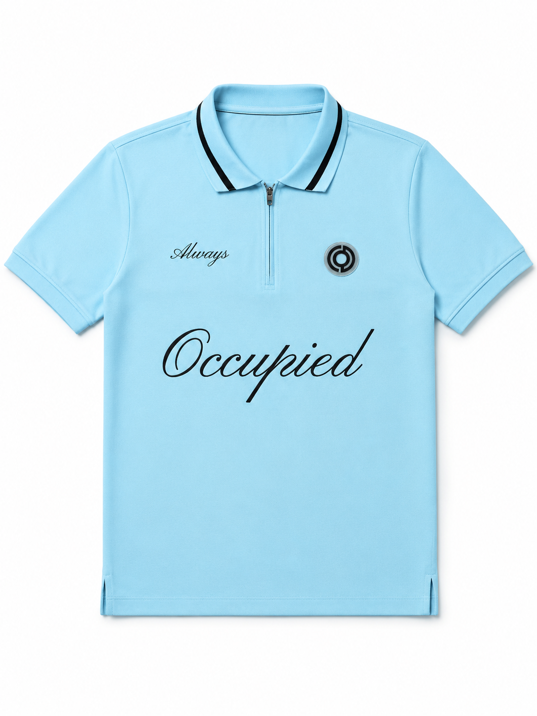 Mens Polo Neck Half Sleeve T-Shirt with Chest Embroidery & Badge Stone Blue