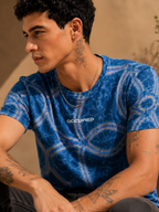 Mens Crew Neck Half Sleeve T-Shirt with Chest Print Blue