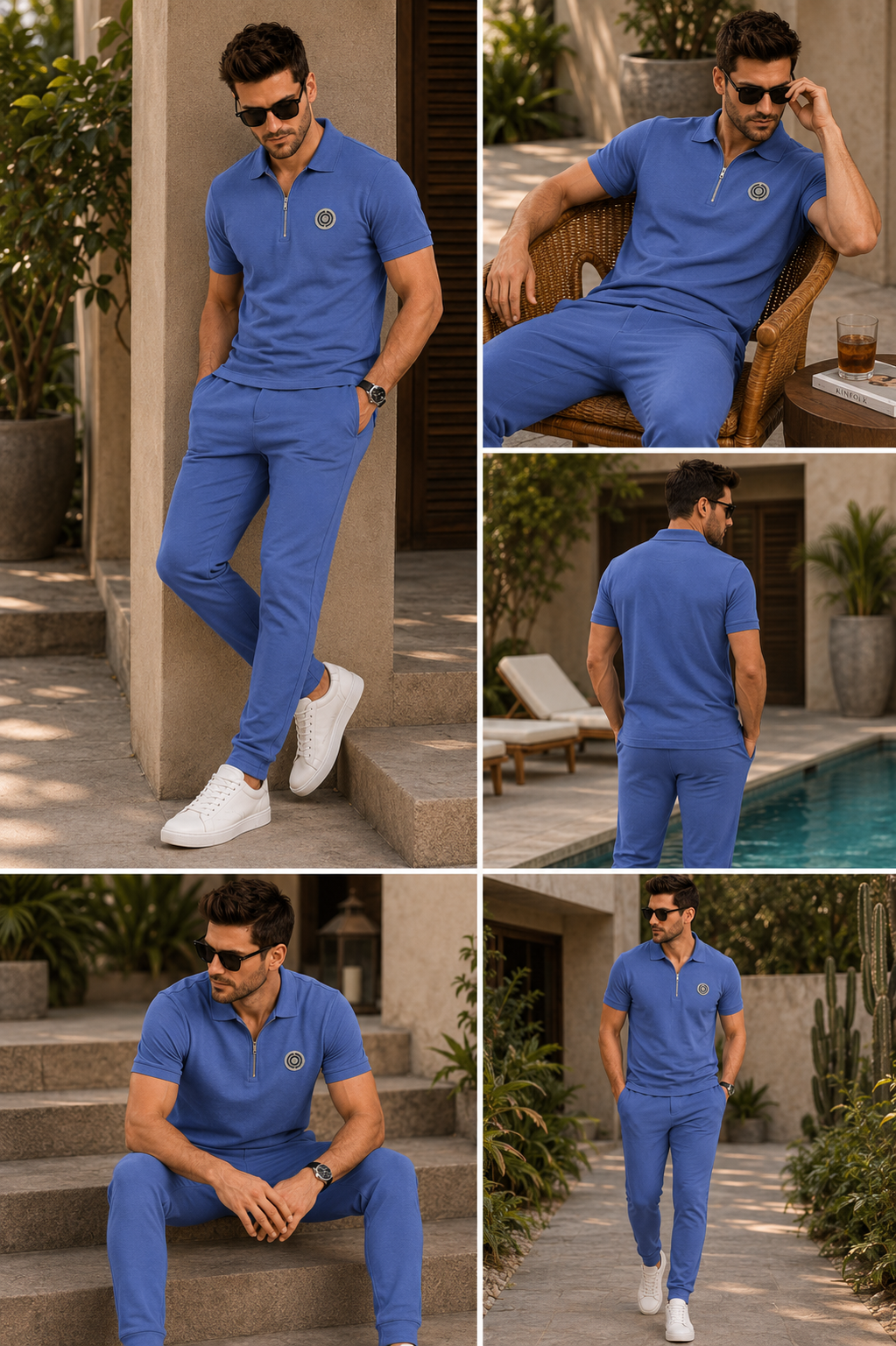 Mens Co-Ords Set with  Badge & Zipper Stone Blue