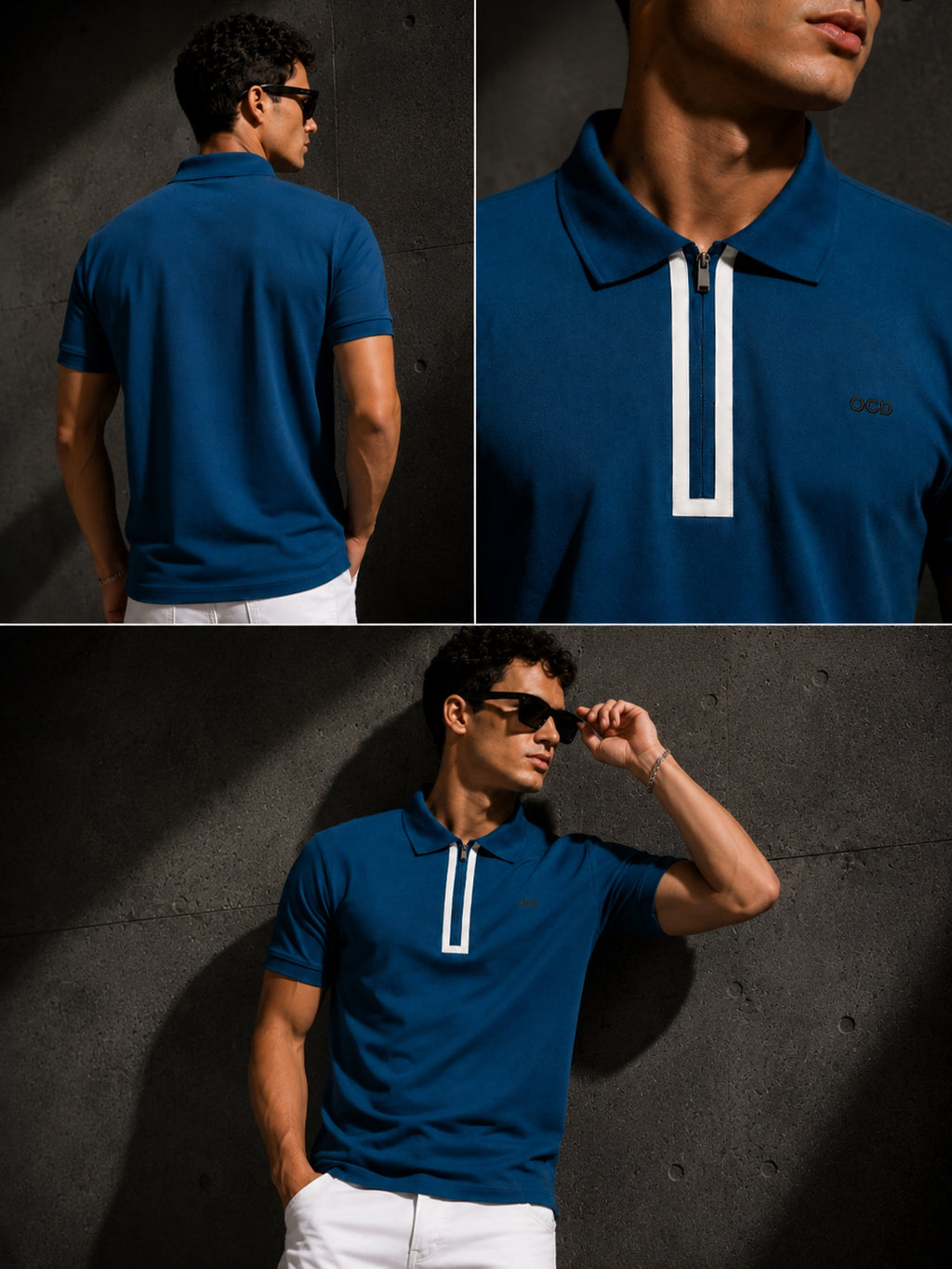 Mens Polo Neck Half Sleeve T-Shirt with  Print & Fused Collar & Placket Navy