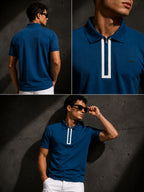Mens Polo Neck Half Sleeve T-Shirt with  Print & Fused Collar & Placket Navy