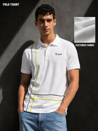 Mens Polo Neck Half Sleeve T-Shirt with Cut and Sew Contrast Sleeve White
