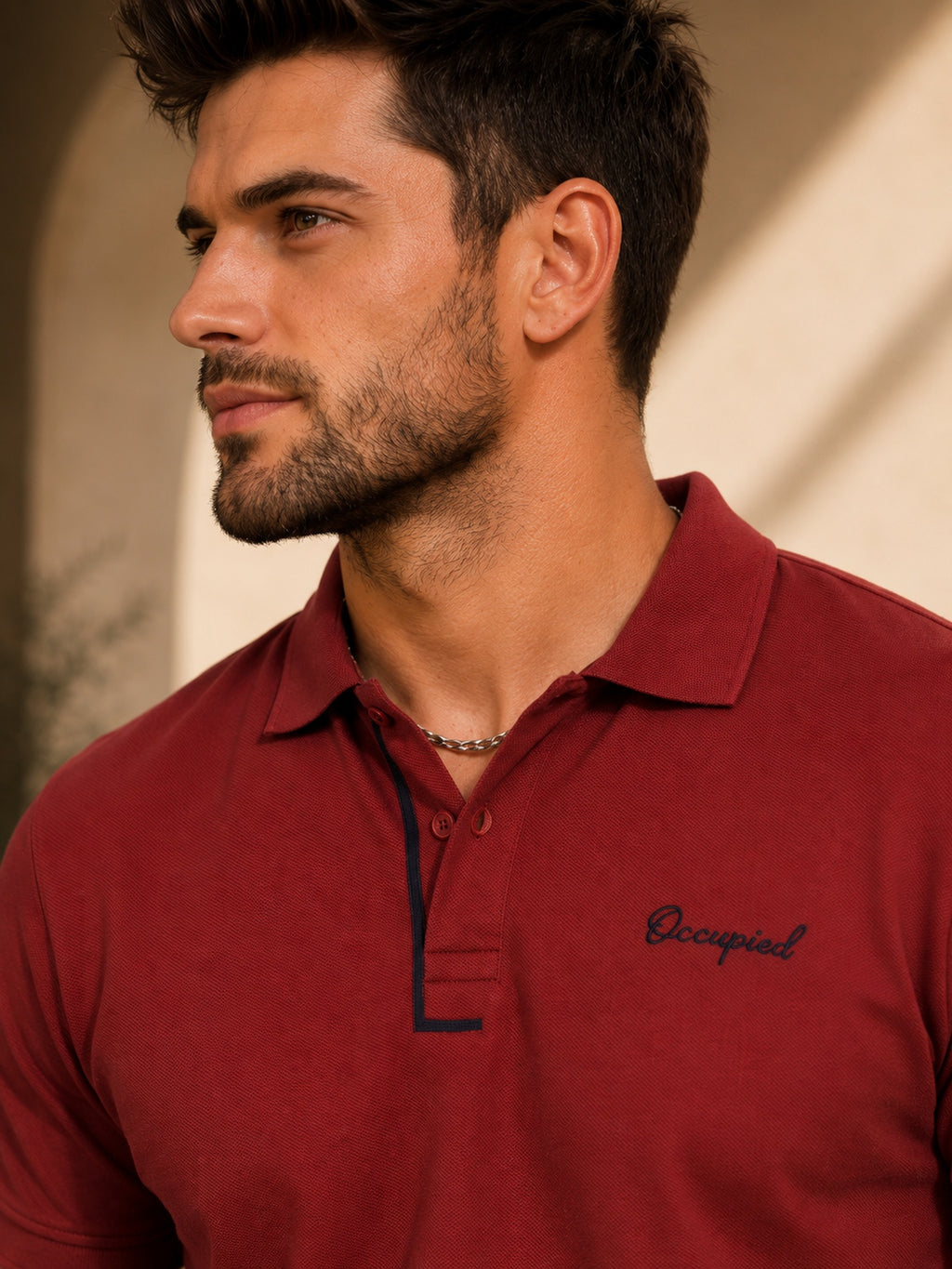 Mens Polo Neck Half Sleeve T-Shirt with Collar & Placket Fusing Maroon