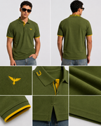 Mens Polo Neck Half Sleeve T-Shirt with  Chest Badge & Contrast Placket Olive
