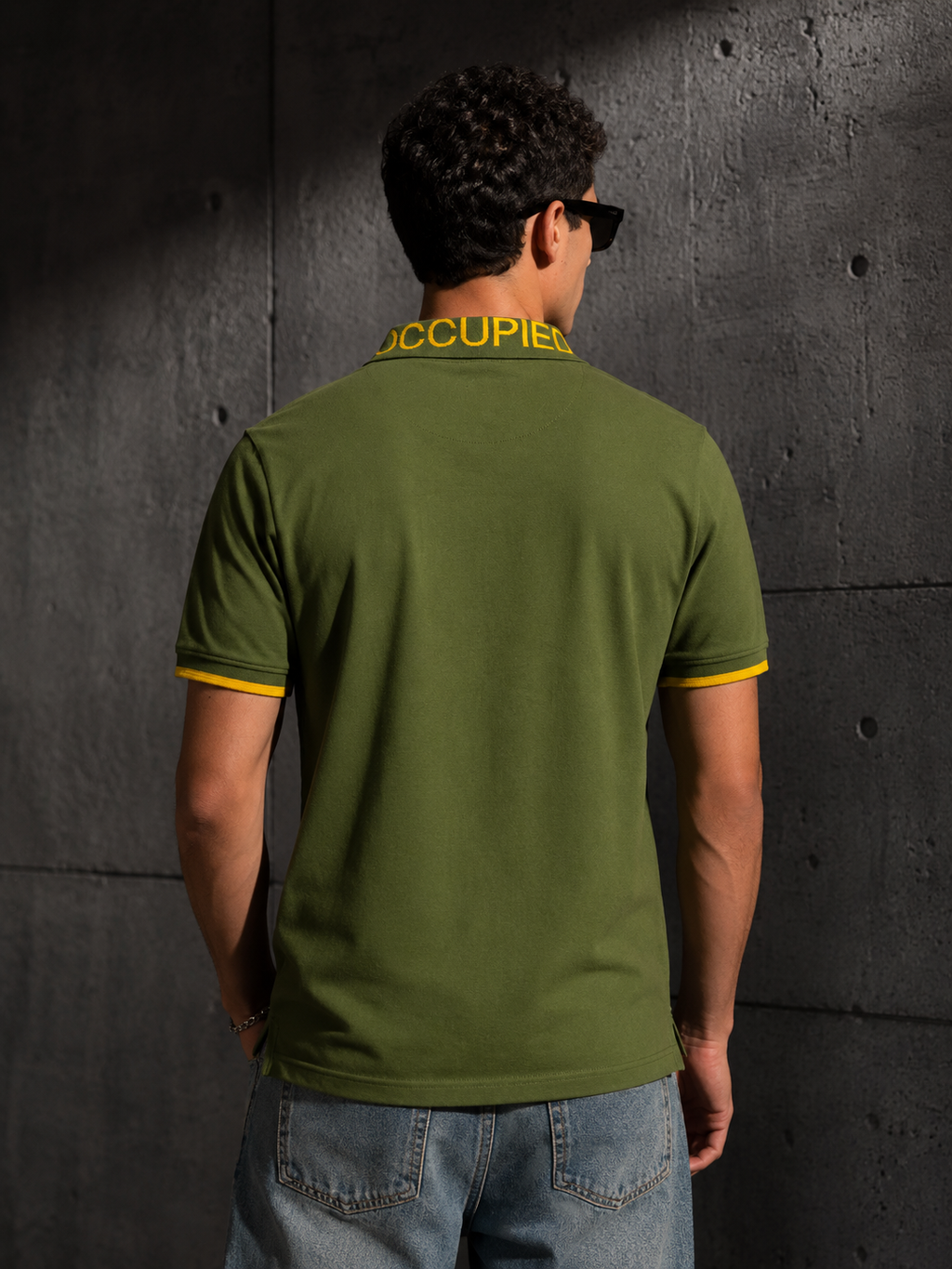 Mens Polo Neck Half Sleeve T-Shirt with  Chest Badge & Contrast Placket Olive
