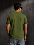 Mens Polo Neck Half Sleeve T-Shirt with  Chest Badge & Contrast Placket Olive