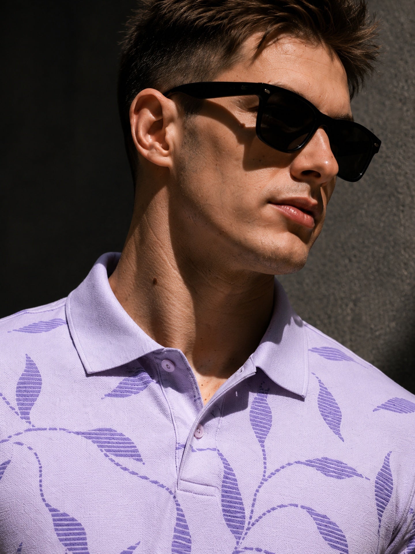 Mens Polo Neck Half Sleeve Printed T-Shirt with All Over Print Purple