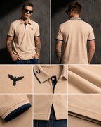 Mens Polo Neck Half Sleeve T-Shirt with  Chest Badge & Contrast Placket Brown