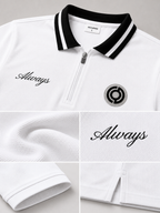 Mens Polo Neck Half Sleeve T-Shirt with Chest Embroidery & Badge White