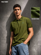 Mens Polo Neck Half Sleeve T-Shirt with Cut and Sew Contrast Sleeve Olive