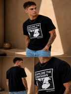 Mens Crew Neck Half Sleeve T-Shirt with Chest Print Black