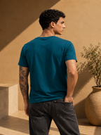 Mens Crew Neck Half Sleeve T-Shirt with and Silicon Chest Print & Badge Green