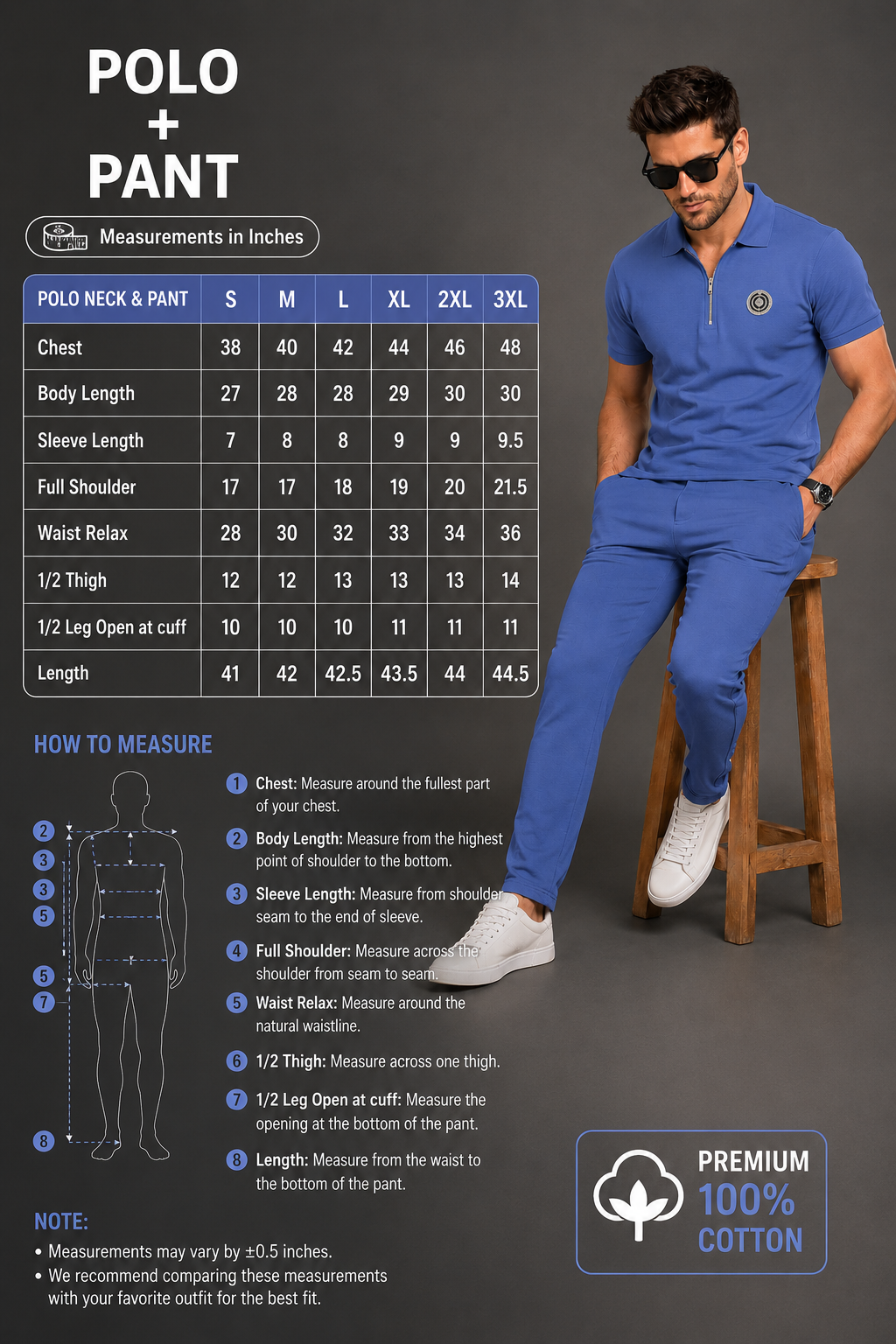 Mens Co-Ords Set with  Badge & Zipper Stone Blue